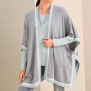 Chico’s Tipped Ruana Wrap Sweater Women’s Size M Open Front Poncho Cashmere Knit